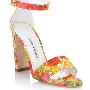 Manila Blahnik Laura Topri Floral Ankle-Strap Sandals
